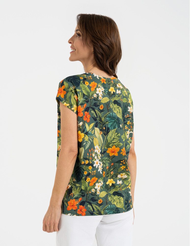 Bluzki z krótkim rękawem - Bluzka damska z krótkim rękawem i roślinnym motywem WZÓR 3  - produkt moraj.pl 3