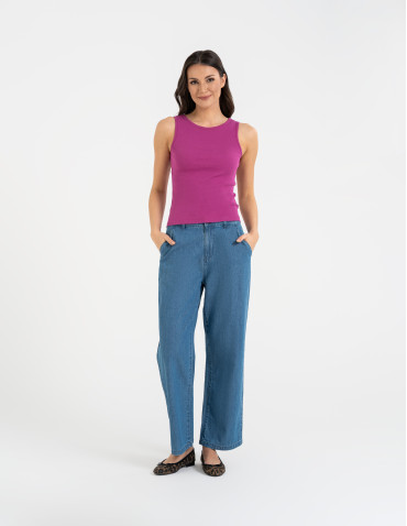 Topy na ramiączkach - Damska koszulka Tank Top w prążek FIOLETOWY - produkt 7