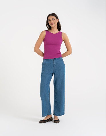 Topy na ramiączkach - Damska koszulka Tank Top w prążek FIOLETOWY - produkt 8