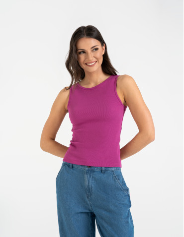 Topy na ramiączkach - Damska koszulka Tank Top w prążek FIOLETOWY - produkt 1