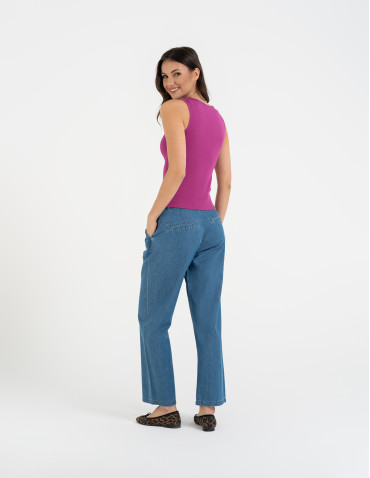 Topy na ramiączkach - Damska koszulka Tank Top w prążek FIOLETOWY - produkt 6