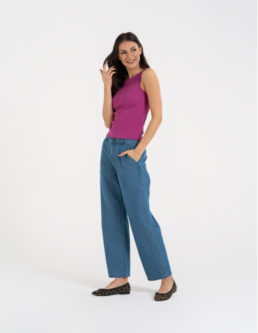 Topy na ramiączkach - Damska koszulka Tank Top w prążek FIOLETOWY - produkt 9