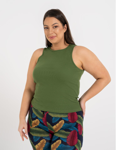 Damska koszulka Tank Top w prążek - ZIELONY