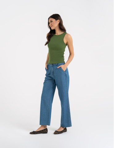 Damska koszulka Tank Top w prążek - ZIELONY  - produkt 2