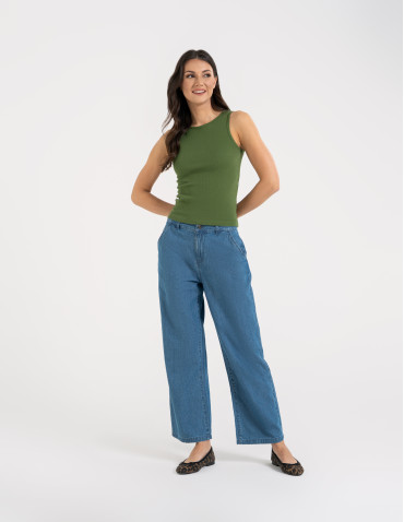 Topy na ramiączkach - Damska koszulka Tank Top w prążek ZIELONY - produkt 3