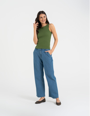 Topy na ramiączkach - Damska koszulka Tank Top w prążek ZIELONY - produkt 4