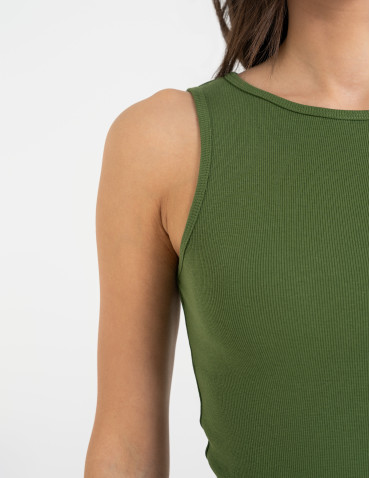 Topy na ramiączkach - Damska koszulka Tank Top w prążek ZIELONY - produkt 8