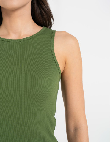 Topy na ramiączkach - Damska koszulka Tank Top w prążek ZIELONY - produkt 9