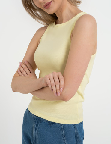 Topy na ramiączkach - Damska koszulka Tank Top w prążek ŻÓŁTY - produkt 10