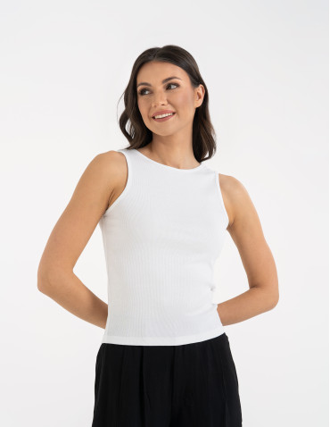 Damska koszulka Tank Top w prążek - BEŻOWY