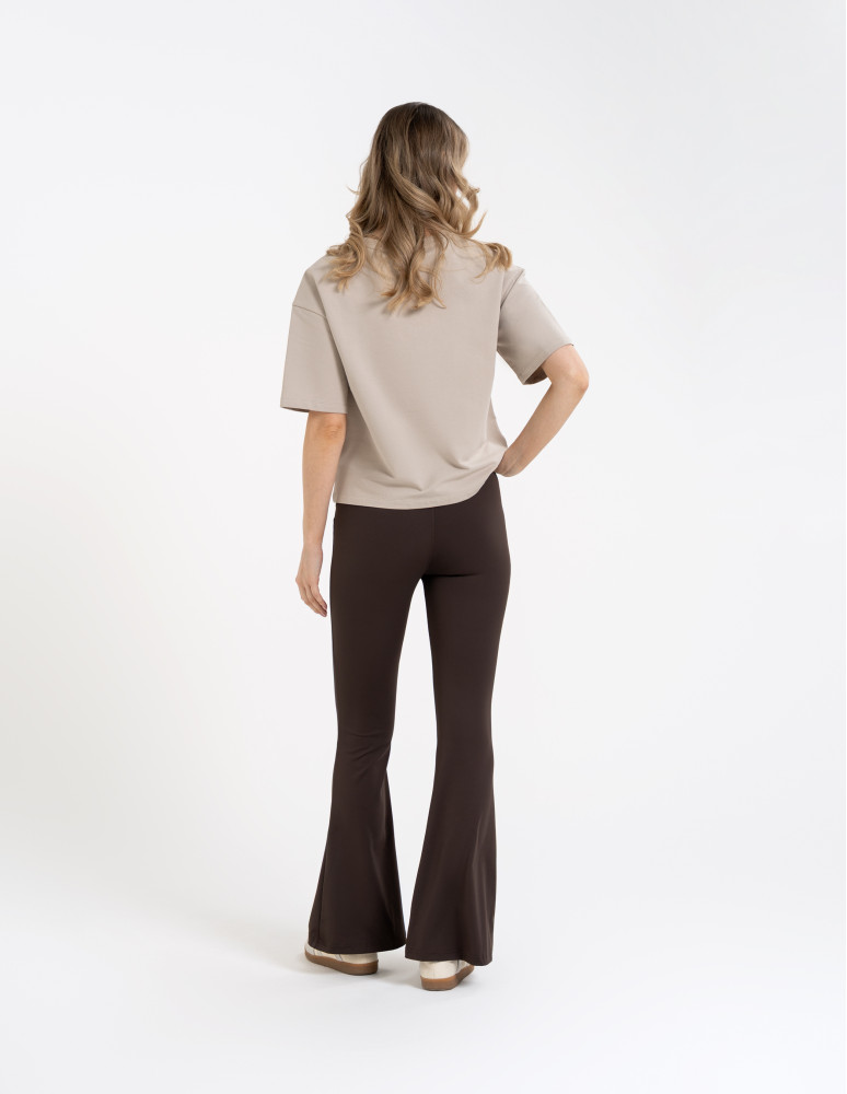 Legginsy z wysokim stanem - Legginsy dzwony damskie wysoki stan z rozszerzaną nogawką BRĄZOWY - produkt moraj.pl 4