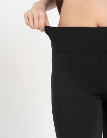 Legginsy dzwony damskie wysoki stan z rozszerzaną nogawką - CZARNY - produkt 2