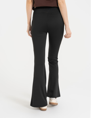 Legginsy z wysokim stanem - Legginsy dzwony damskie wysoki stan z rozszerzaną nogawką CZARNY - produkt 6