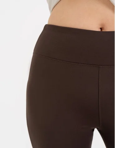 Legginsy dzwony damskie wysoki stan z rozszerzaną nogawką - BRĄZOWY - produkt 2