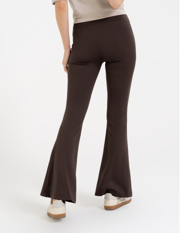 Legginsy z wysokim stanem - Legginsy dzwony damskie wysoki stan z rozszerzaną nogawką BRĄZOWY - produkt 8