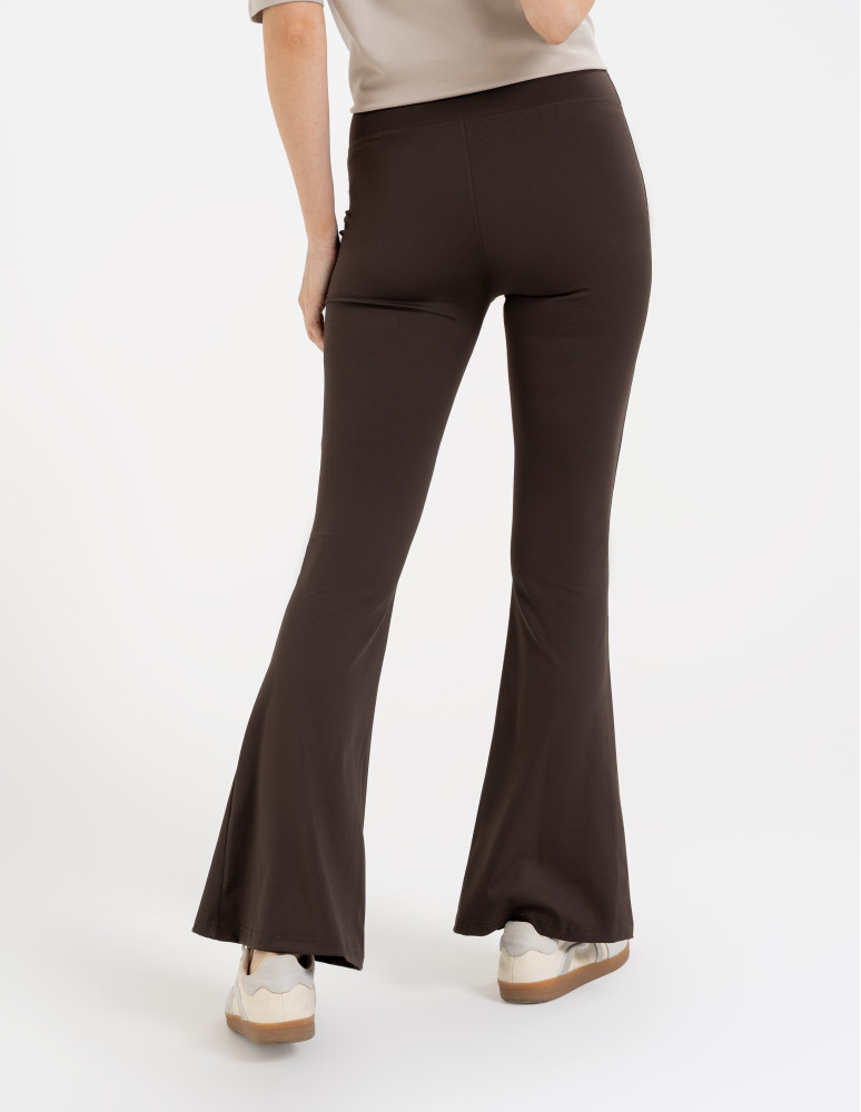 Legginsy z wysokim stanem - Legginsy dzwony damskie wysoki stan z rozszerzaną nogawką BRĄZOWY - produkt moraj.pl 8