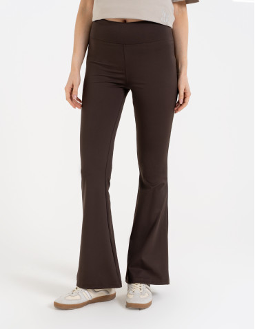 Legginsy z wysokim stanem - Legginsy dzwony damskie wysoki stan z rozszerzaną nogawką BRĄZOWY - produkt 7