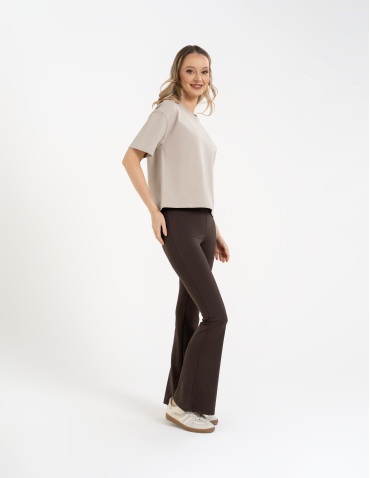 Legginsy z wysokim stanem - Legginsy dzwony damskie wysoki stan z rozszerzaną nogawką BRĄZOWY - produkt 3