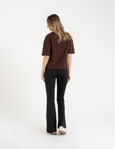 Legginsy z wysokim stanem - Legginsy dzwony damskie wysoki stan z rozszerzaną nogawką CZARNY - produkt 7