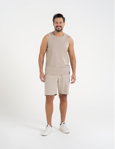 Koszulki i Tank Topy - Męski tank top gładka koszulka bez rękawów BEŻOWY - produkt 7