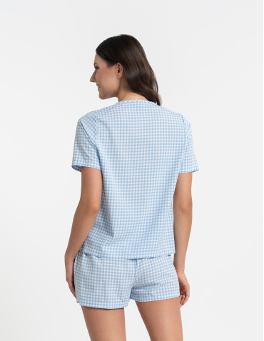 Piżamy z krótkim rękawem - Piżama damska w kratkę z wiązaniem NIEBIESKI - produkt 5