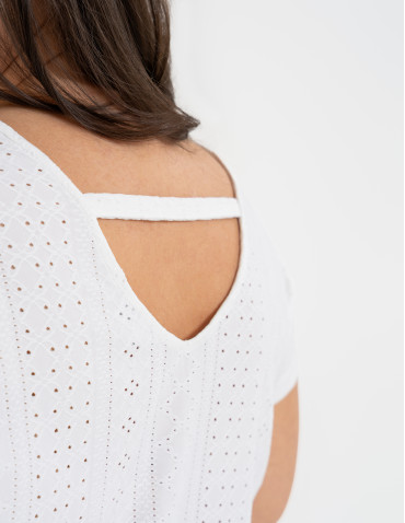 Bluzka damska ażurowa z ozdobnym wycięciem na plecach - BIAŁY  - produkt 2