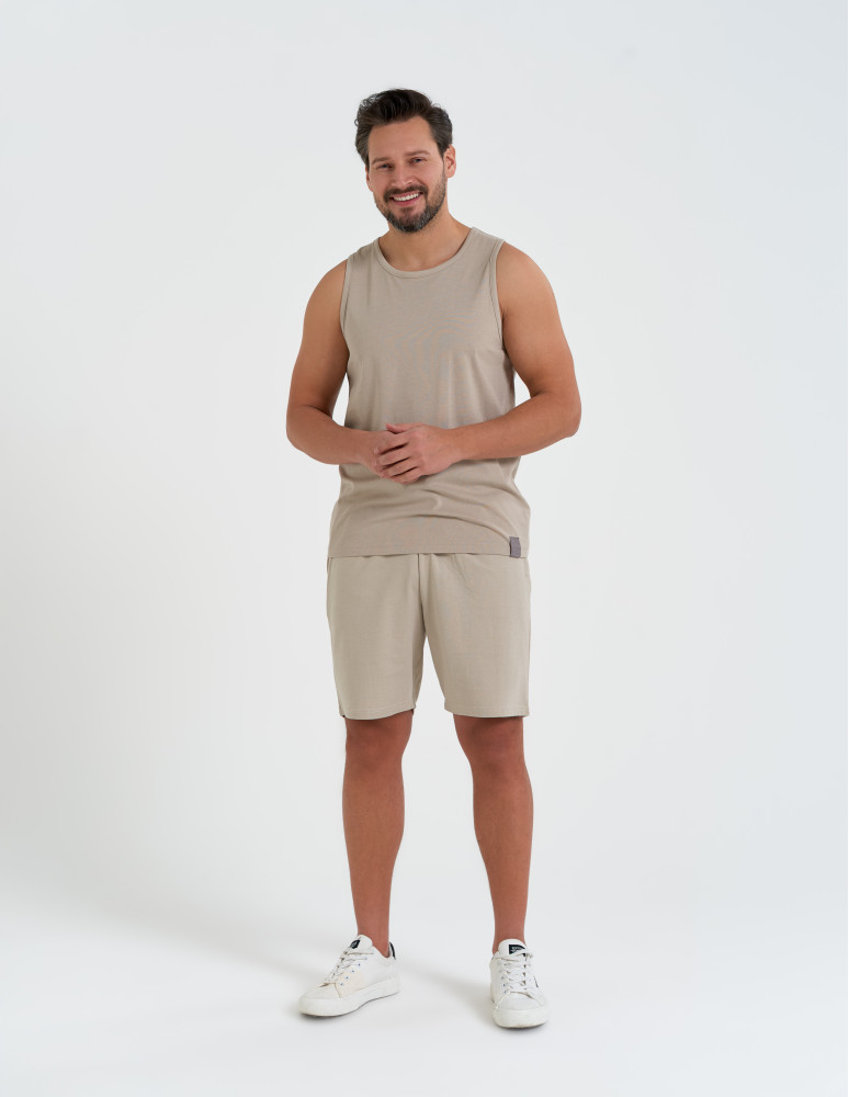 Koszulki i Tank Topy - Męski tank top gładka koszulka bez rękawów BEŻOWY  - produkt moraj.pl 5