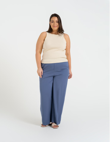 Topy na ramiączkach - Damska koszulka Tank Top w prążek BEŻOWY - produkt 7