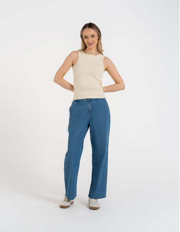 Topy na ramiączkach - Damska koszulka Tank Top w prążek BEŻOWY - produkt 5