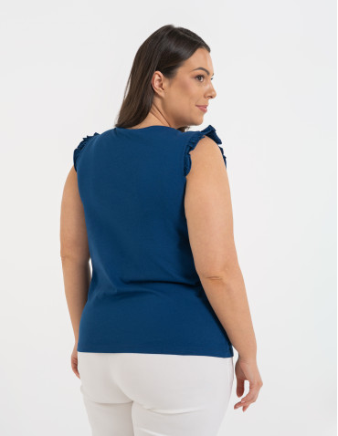 Koszulki z krótkim rękawem - Koszulka damska bawełniana z falbanką NIEBIESKI - produkt 3