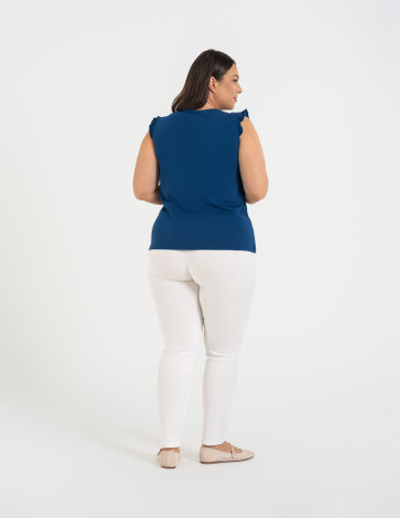 Koszulki z krótkim rękawem - Koszulka damska bawełniana z falbanką NIEBIESKI - produkt 5