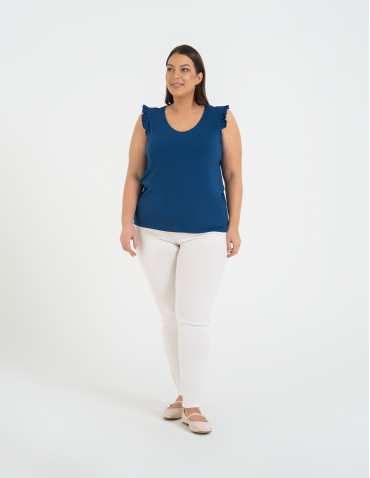 Koszulki z krótkim rękawem - Koszulka damska bawełniana z falbanką NIEBIESKI - produkt 6