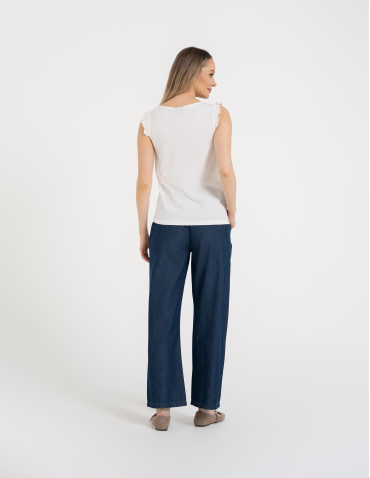 Koszulki z krótkim rękawem - Koszulka damska bawełniana z falbanką BIAŁY - produkt 5