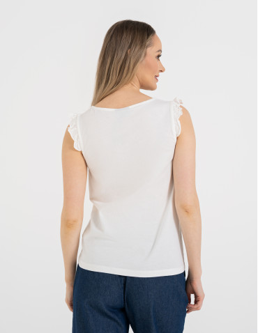 Koszulki z krótkim rękawem - Koszulka damska bawełniana z falbanką BIAŁY - produkt 4