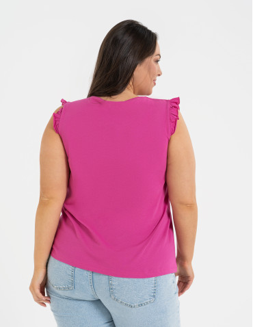 Koszulki z krótkim rękawem - Koszulka damska bawełniana z falbanką FUKSJA - produkt 10