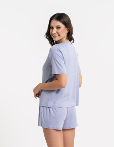Piżamy z krótkim rękawem - Piżama damska dwuczęściowa dzianinowa FIOLETOWY - produkt 3