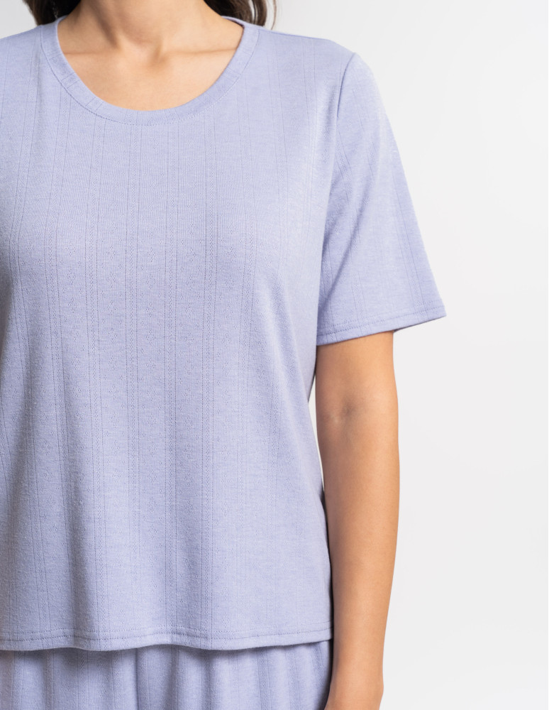 Piżamy z krótkim rękawem - Piżama damska dwuczęściowa dzianinowa FIOLETOWY  - produkt moraj.pl 2