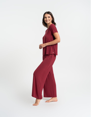 Piżamy z krótkim rękawem - Piżama damska dwuczęściowa z szerokimi spodniami CZERWONY - produkt 5