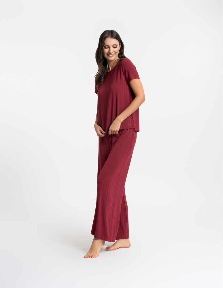 Piżamy z krótkim rękawem - Piżama damska dwuczęściowa z szerokimi spodniami CZERWONY - produkt moraj.pl 10