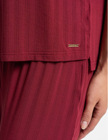 Piżamy z krótkim rękawem - Piżama damska dwuczęściowa z szerokimi spodniami CZERWONY - produkt 7