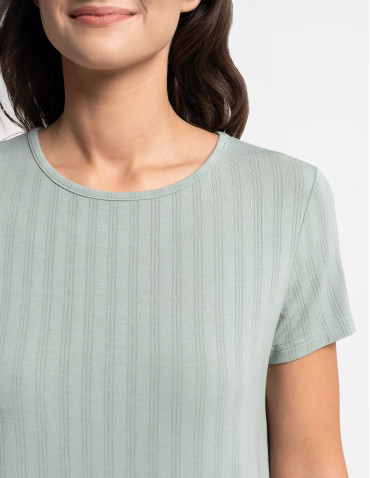 Piżamy z krótkim rękawem - Piżama damska dwuczęściowa z szerokimi spodniami JASNY ZIELONY - produkt 9