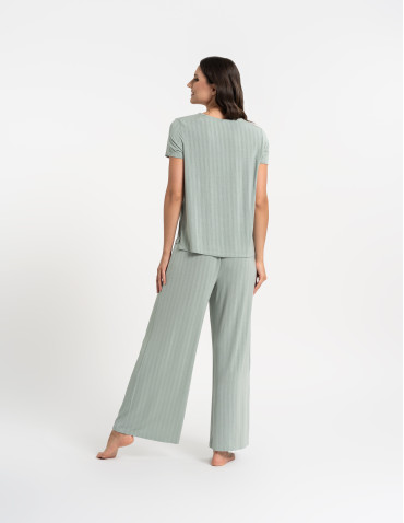 Piżamy z krótkim rękawem - Piżama damska dwuczęściowa z szerokimi spodniami JASNY ZIELONY - produkt 6