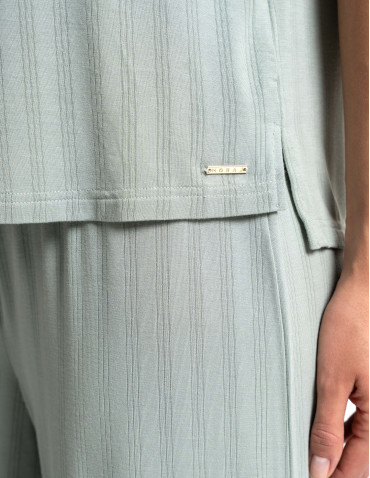 Piżamy z krótkim rękawem - Piżama damska dwuczęściowa z szerokimi spodniami JASNY ZIELONY - produkt 5