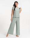 Piżama damska dwuczęściowa z szerokimi spodniami JASNY ZIELONY