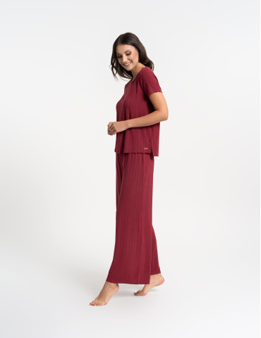 Piżamy z krótkim rękawem - Piżama damska dwuczęściowa z szerokimi spodniami CZERWONY - produkt 9