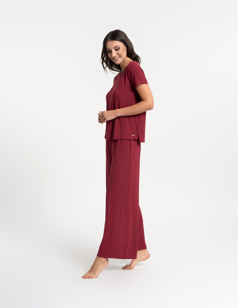 Piżamy z krótkim rękawem - Piżama damska dwuczęściowa z szerokimi spodniami CZERWONY - produkt moraj.pl 9