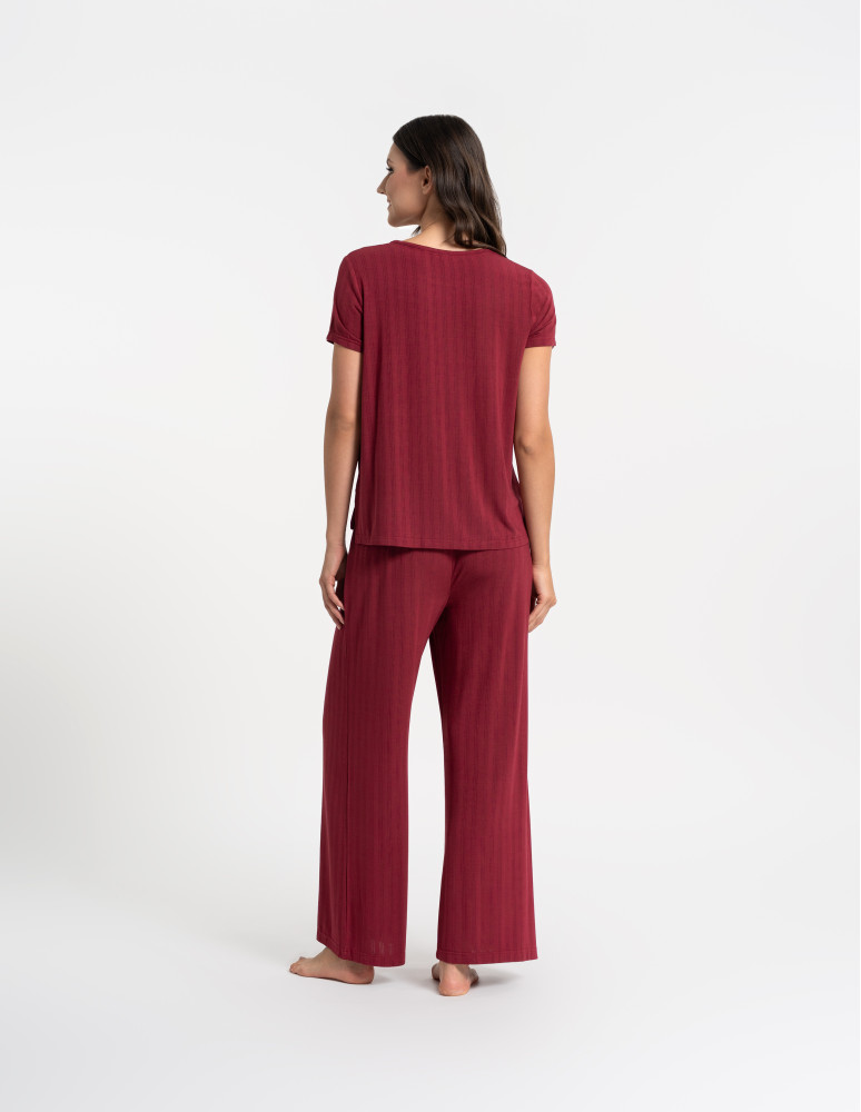 Piżamy z krótkim rękawem - Piżama damska dwuczęściowa z szerokimi spodniami CZERWONY - produkt moraj.pl 4