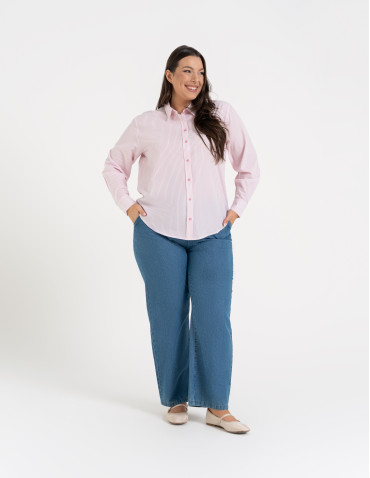 Koszule - Klasyczna koszula damska bawełniana w paski RÓŻOWY - produkt 7