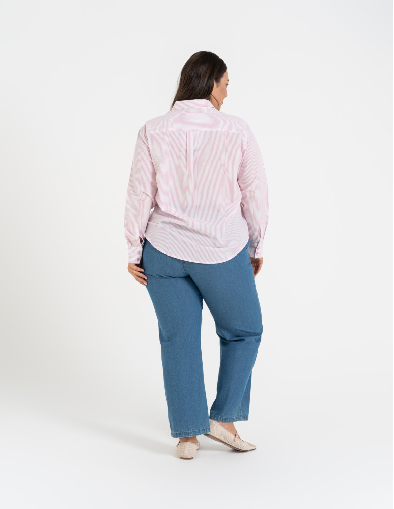 Koszule - Klasyczna koszula damska bawełniana w paski RÓŻOWY  - produkt moraj.pl 8