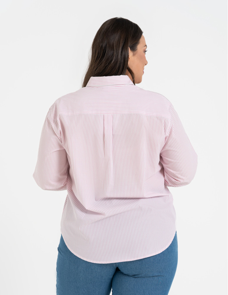 Koszule - Klasyczna koszula damska bawełniana w paski RÓŻOWY  - produkt moraj.pl 10